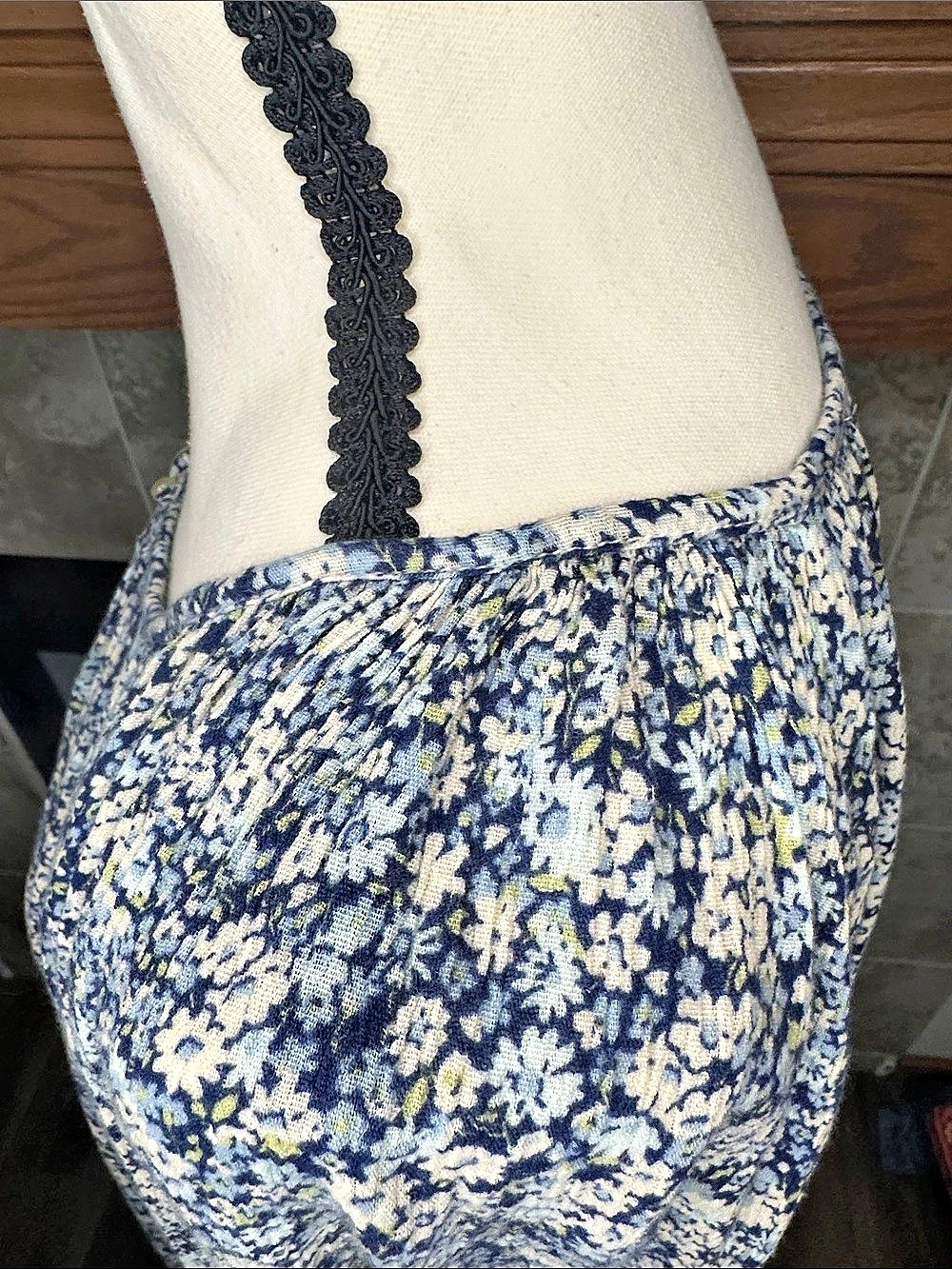 Chaps XXL Blue Floral Boho Peasant Blouse Ruffle Sleeve Cottagecore Top - Picture 11 of 14